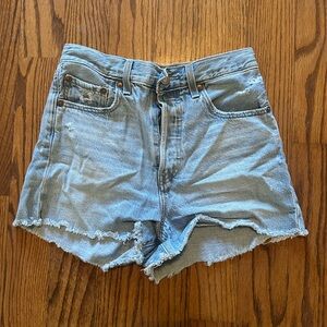 Levi's Light Blue Cutoff Denim Shorts with Frayed Hem